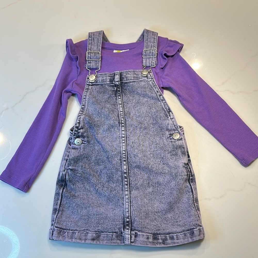 Epic Threads Kids 4T Purple Top With Denim Jumper